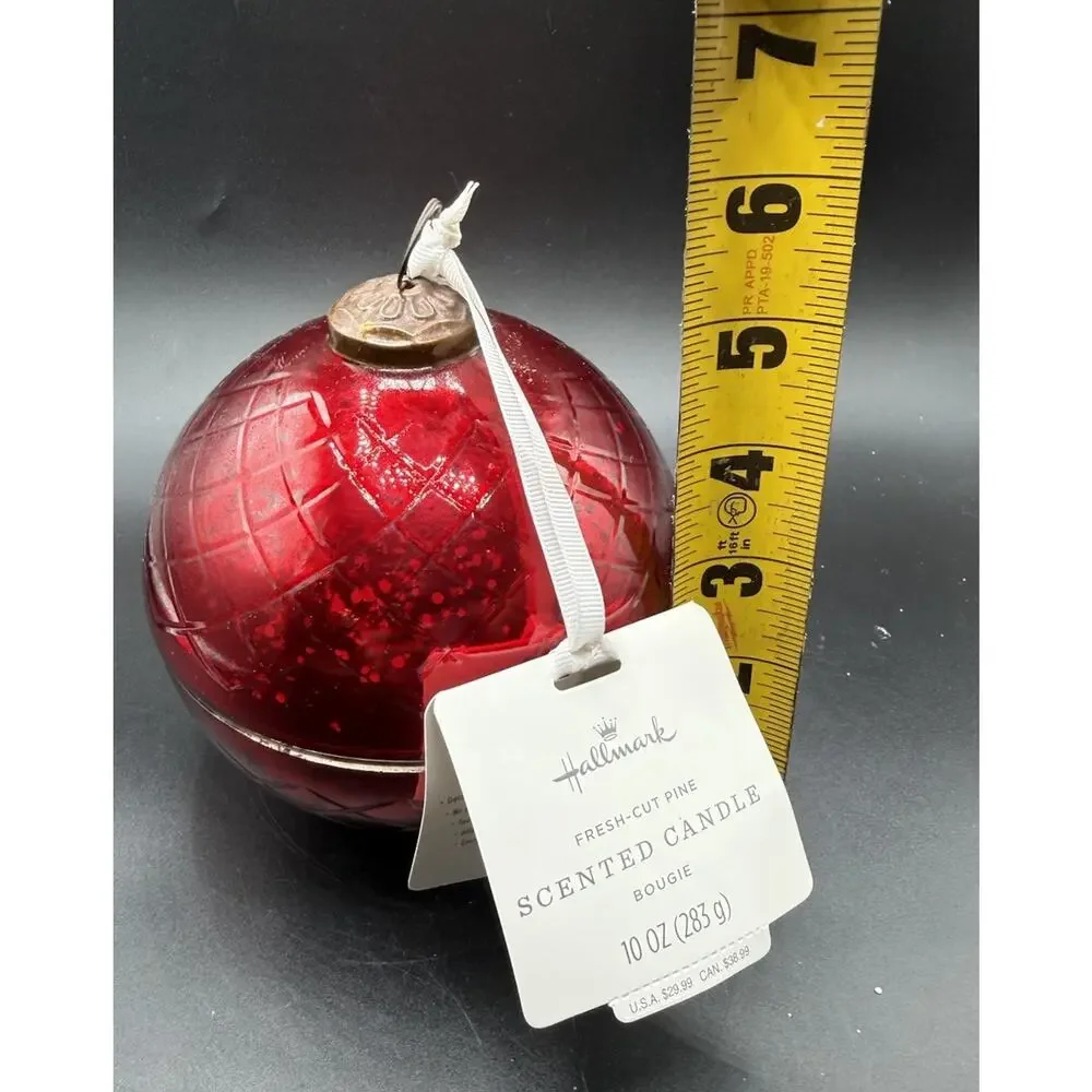 New! Hallmark RED Mercury Glass Ball Ornament CANDLE Fresh Cut Pine Scent -44D